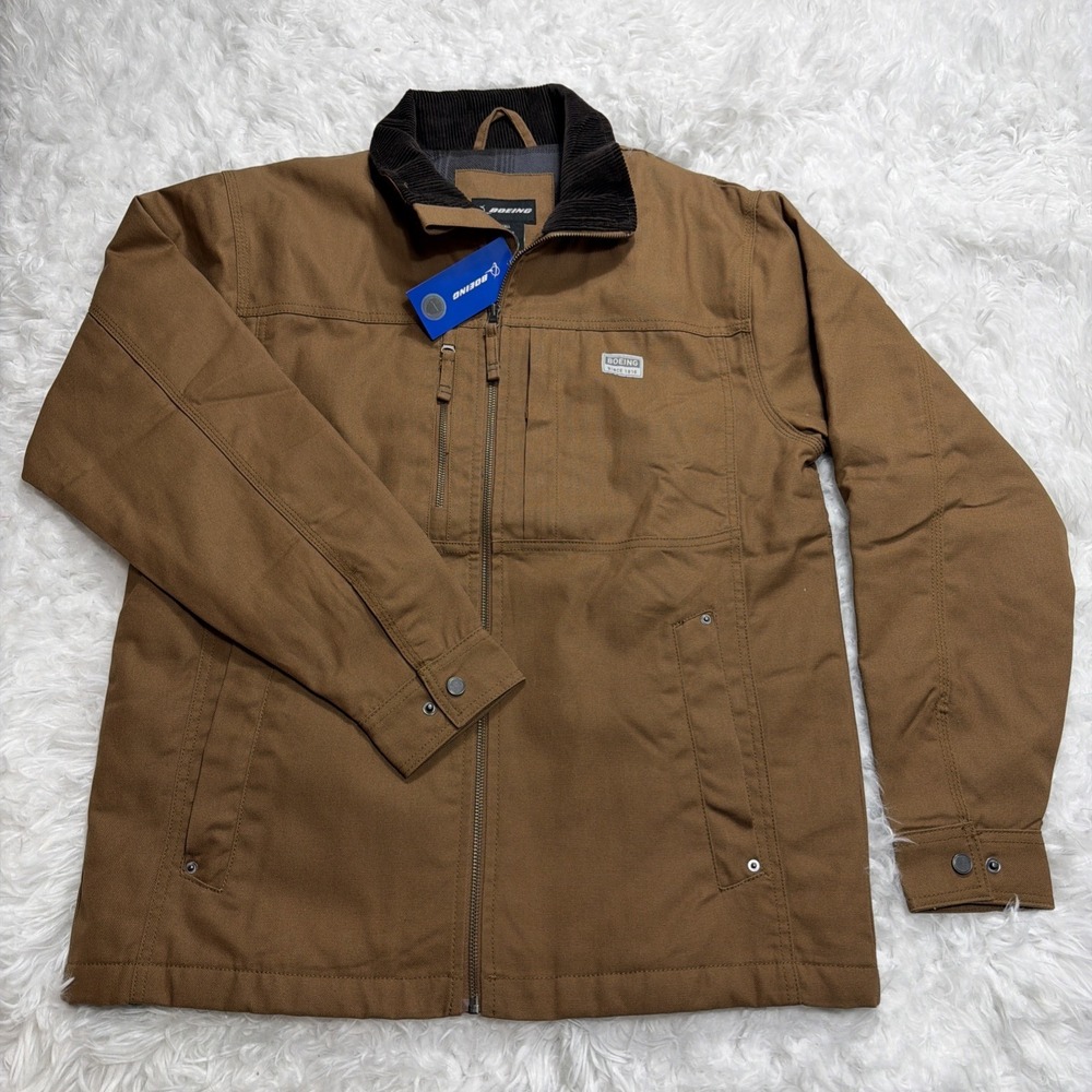 BOEING Mens Canvas Jacket Workwear‎ Corduroy Collar Flannel Lined Insulated New!